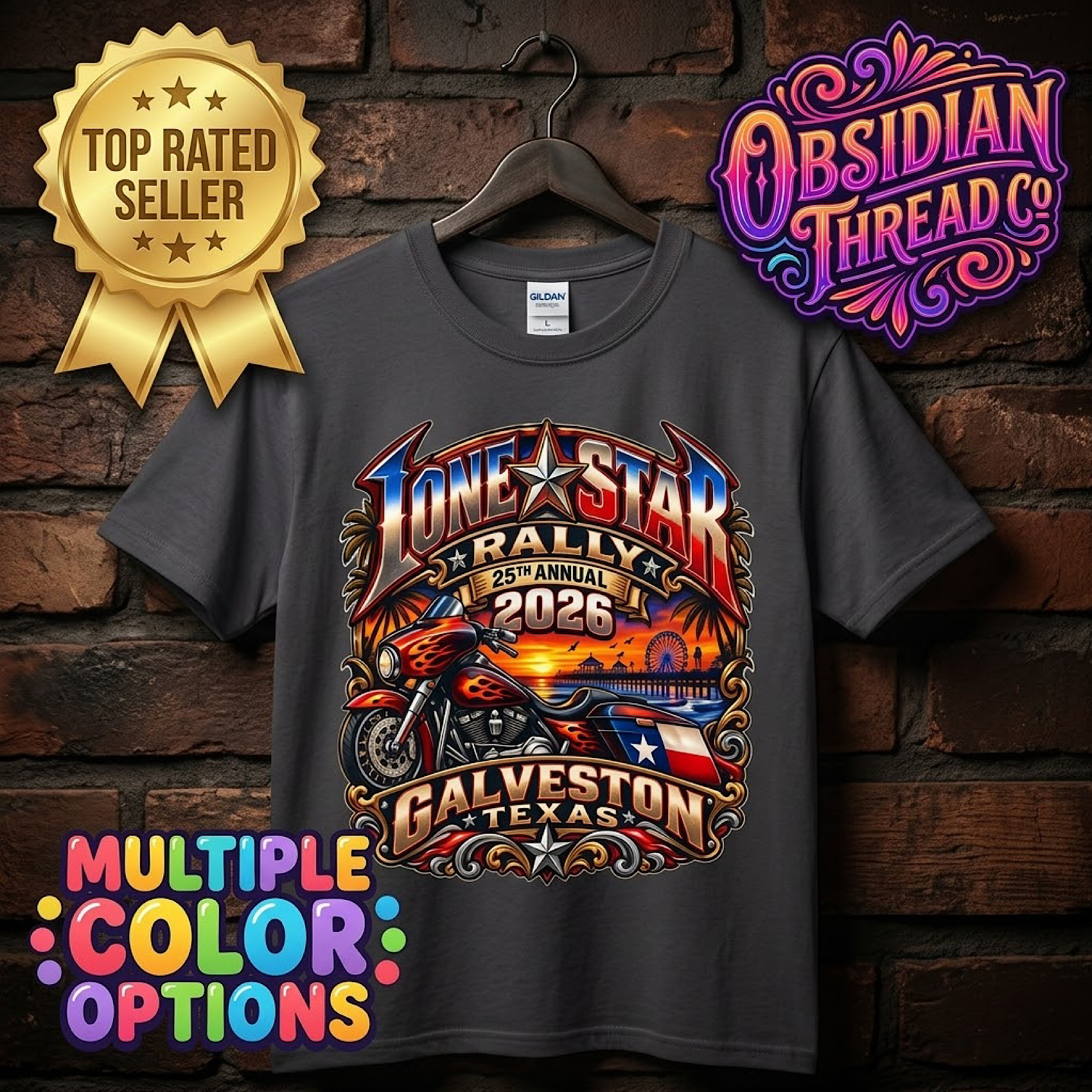 Lone Star Rally 2026 Galveston Texas 25th Anniversary Biker Shirt no harley color preview 2