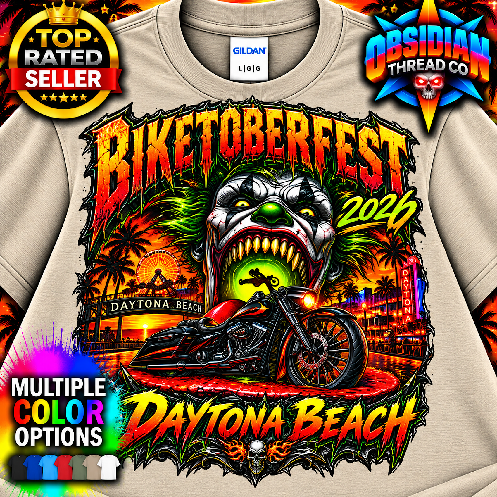 Biketoberfest 2026 Daytona Beach Florida Motorcycle Biker Rally Shirt no harley color preview 3
