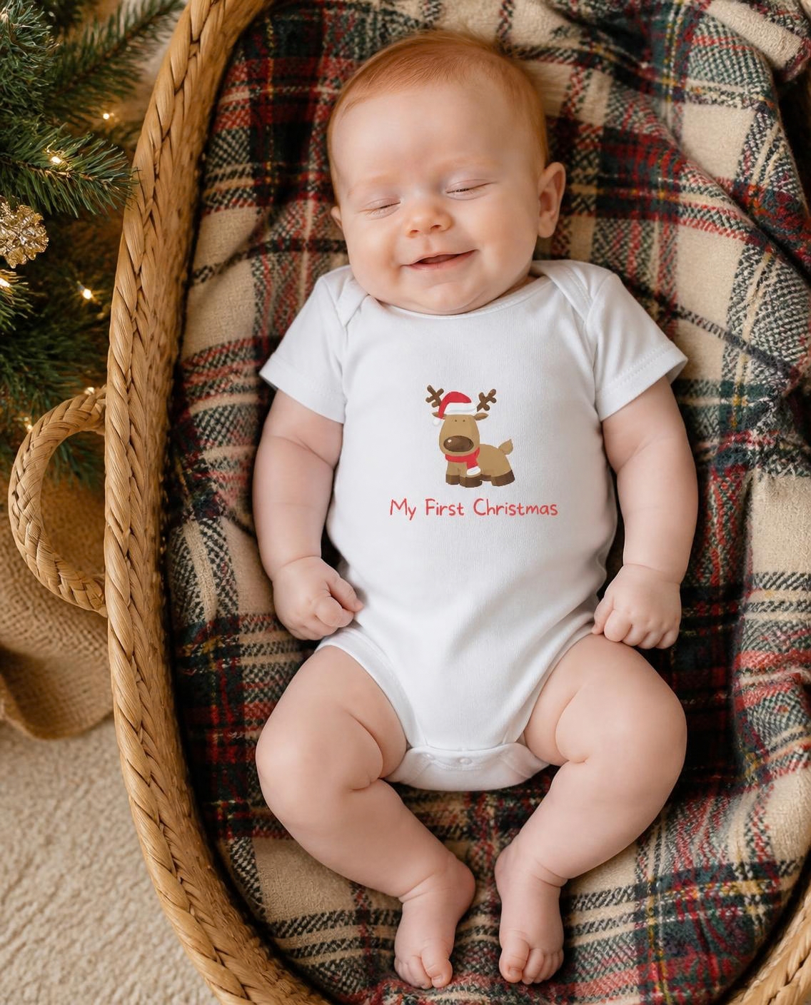 Baby's First Christmas Reindeer baby bodysuit, photo 1 of 8
