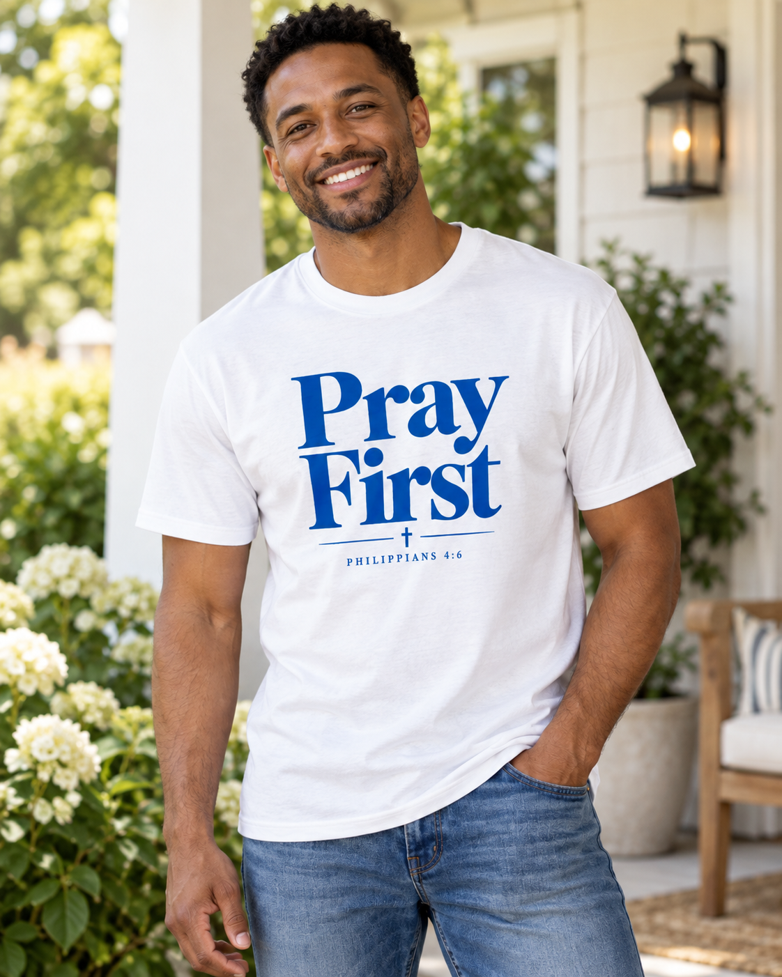 Pray First Scripture Tee | Blue |Christian Faith Prayer T-shirt: other