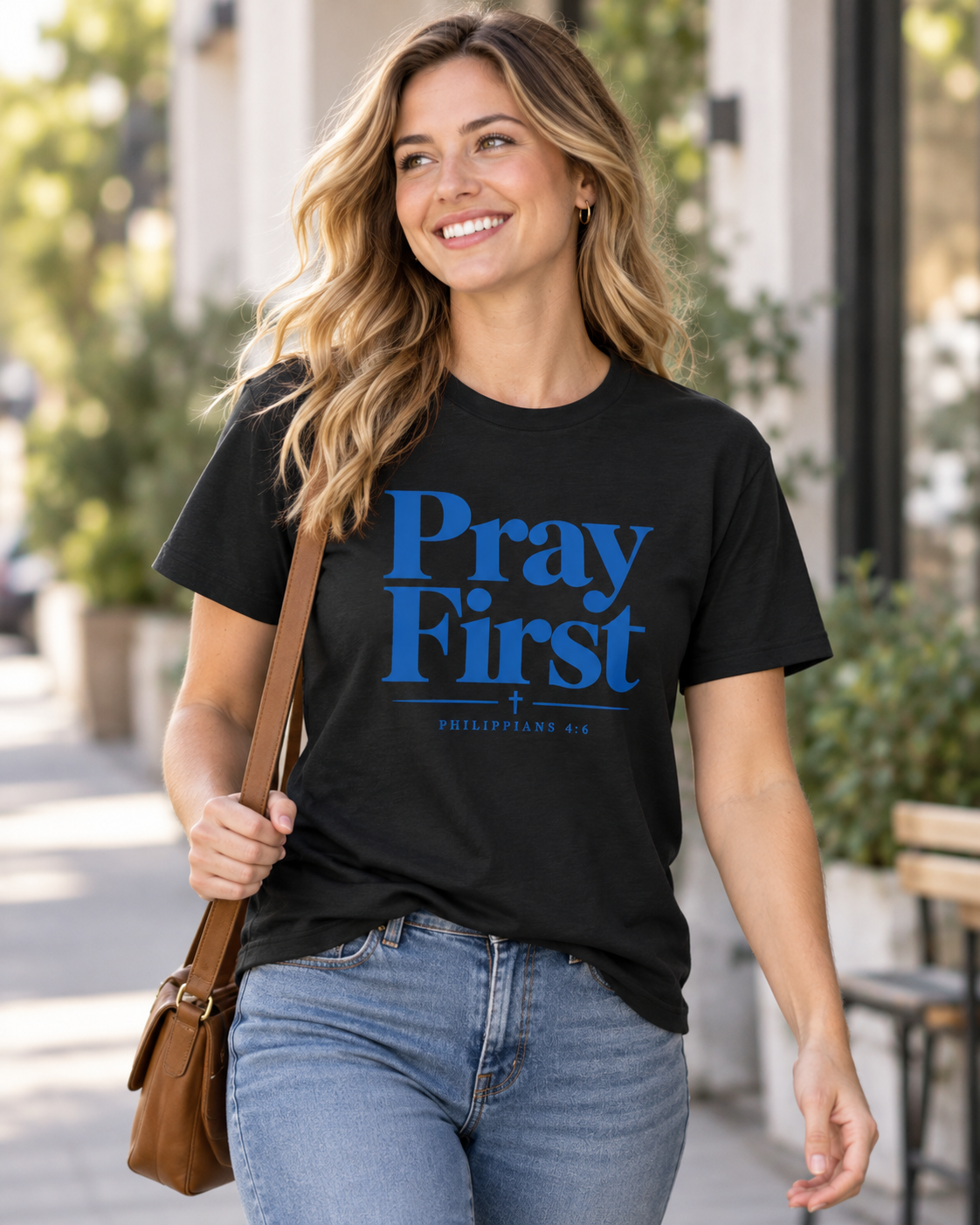 Pray First Scripture Tee | Blue |Christian Faith Prayer T-shirt: other
