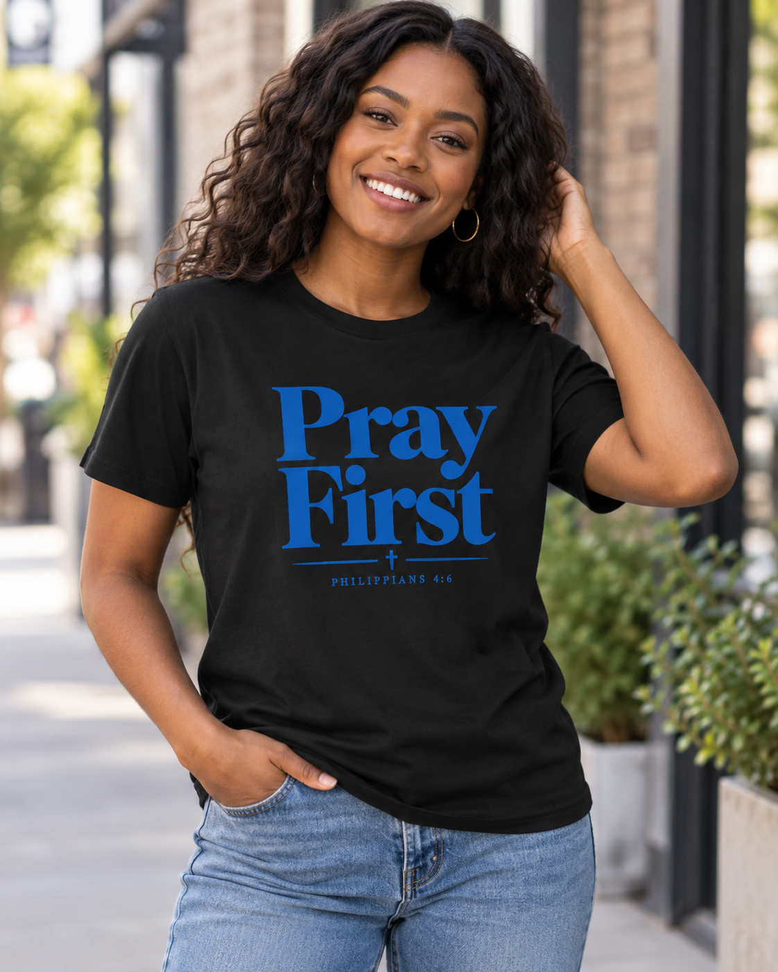 Pray First Scripture Tee | Blue |Christian Faith Prayer T-shirt: other