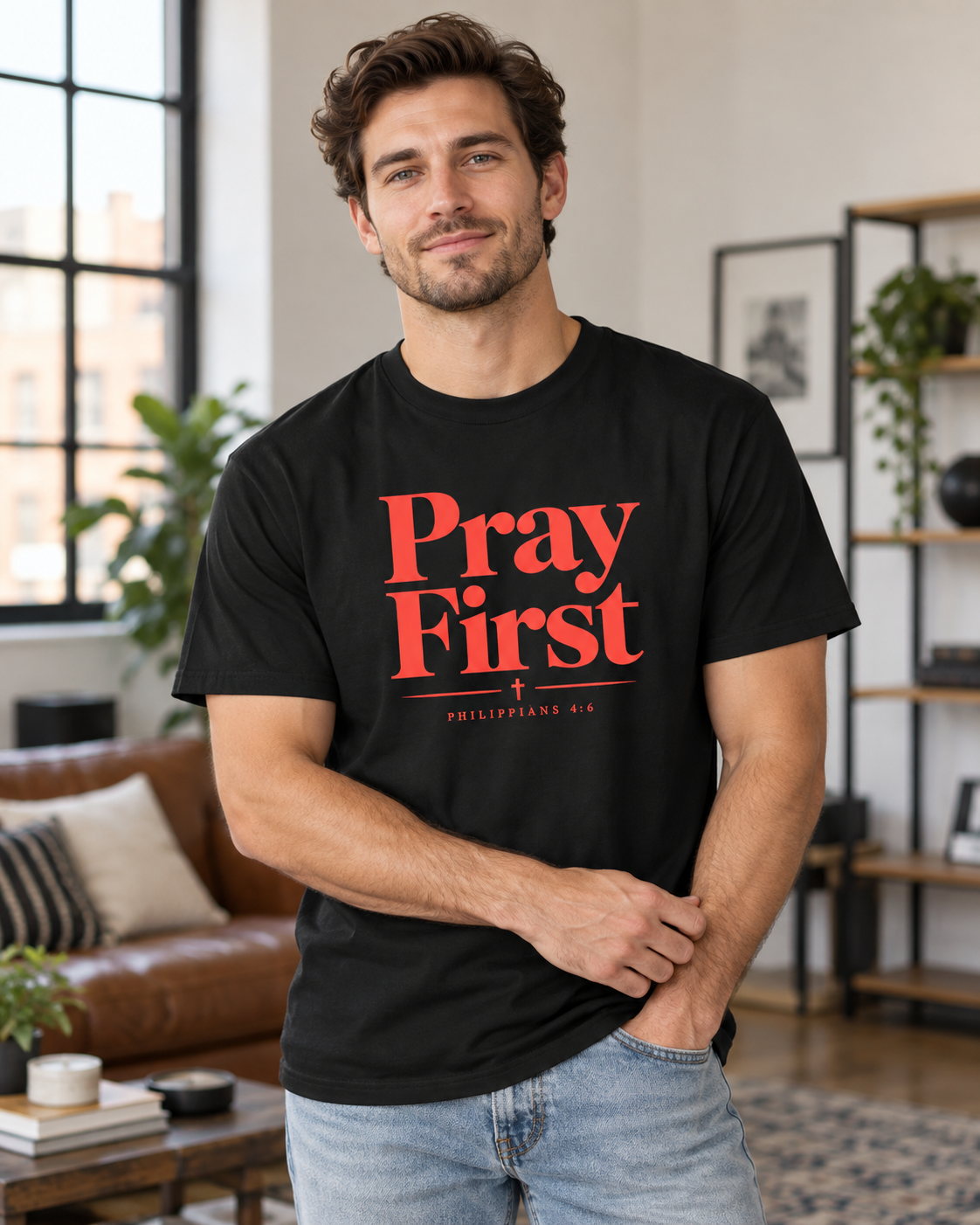 Pray First Scripture Tee | Orange |Christian Faith Prayer T-shirt: other