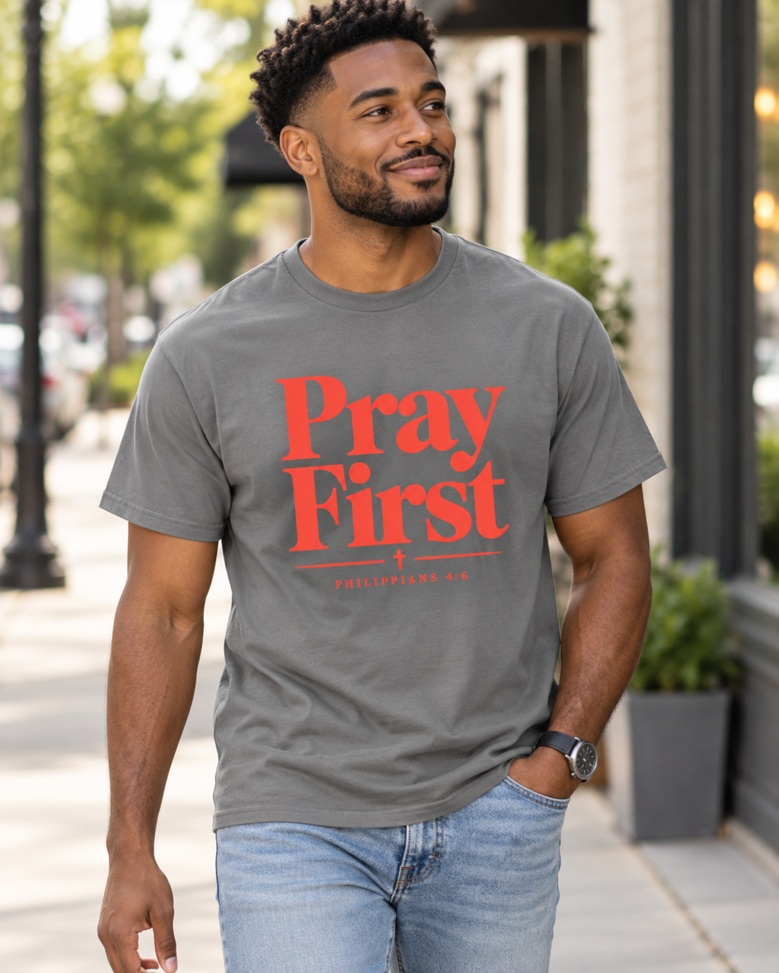 Pray First Scripture Tee | Orange |Christian Faith Prayer T-shirt: other