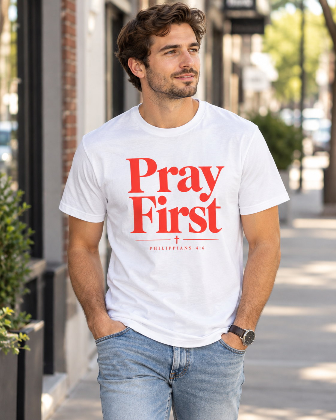 Pray First Scripture Tee | Orange |Christian Faith Prayer T-shirt: other