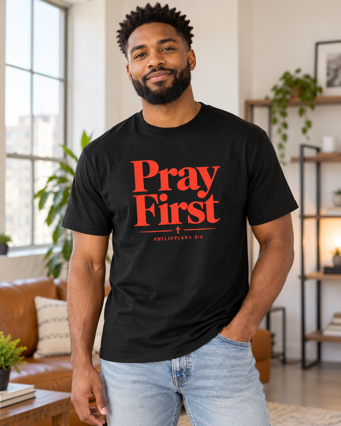 Pray First Scripture Tee | Orange |Christian Faith Prayer T-shirt: other