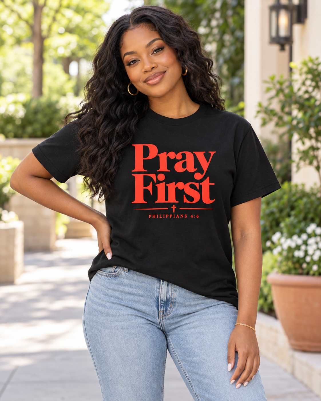 Pray First Scripture Tee | Orange |Christian Faith Prayer T-shirt: other
