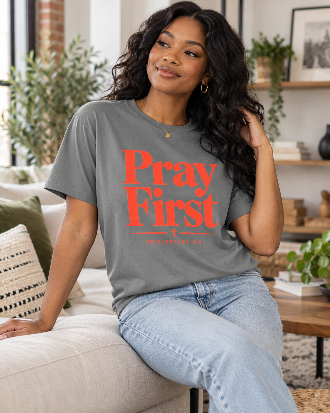 Pray First Scripture Tee | Orange |Christian Faith Prayer T-shirt: other