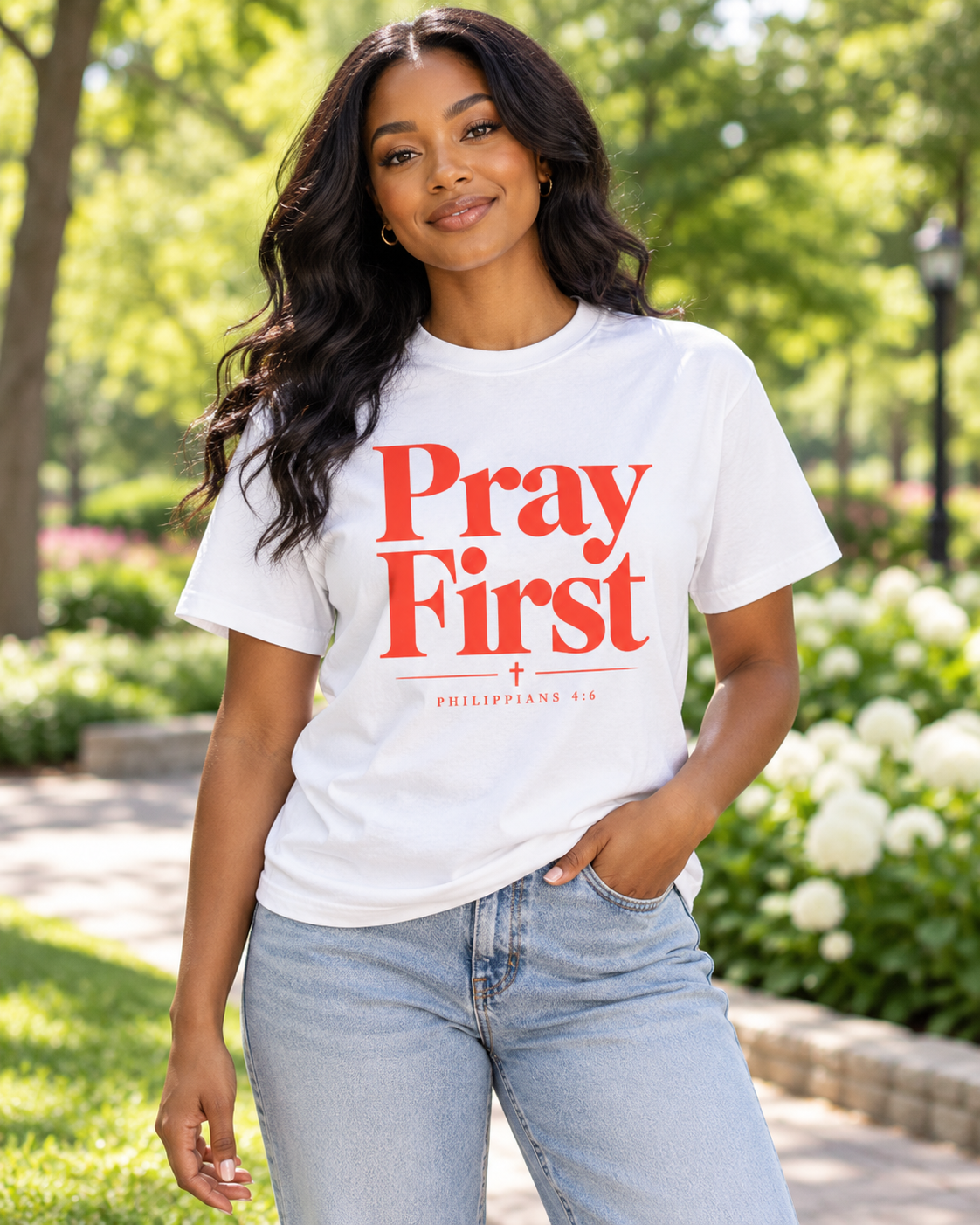 Pray First Scripture Tee | Orange |Christian Faith Prayer T-shirt: other