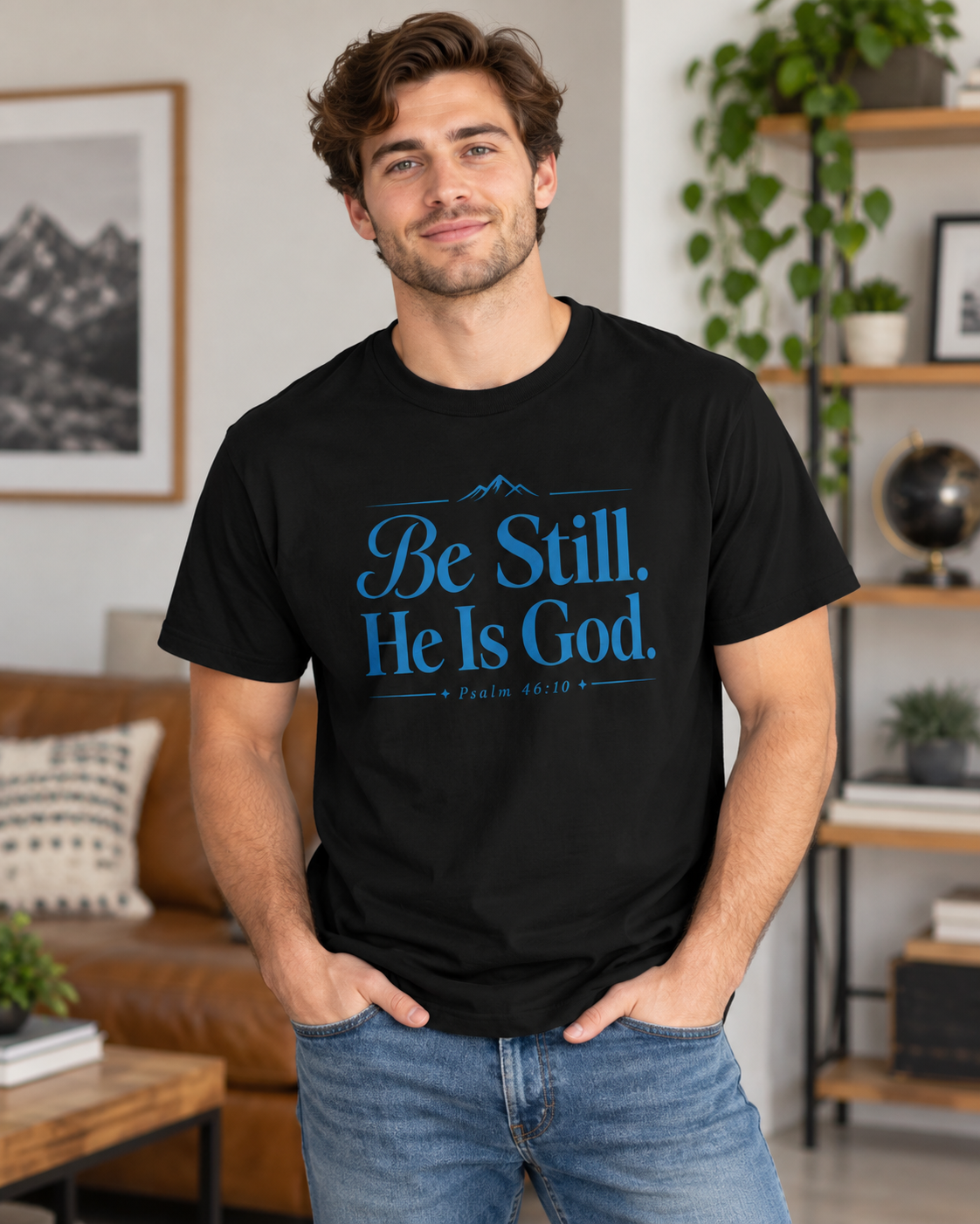 Be Still He Is God T-shirt | Blue | Christian Scripture Psalm 46:10 Faith Tee: other