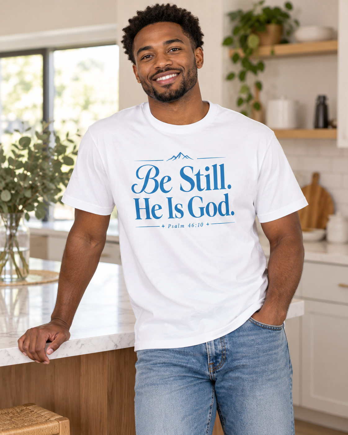 Be Still He Is God T-shirt | Blue | Christian Scripture Psalm 46:10 Faith Tee: other
