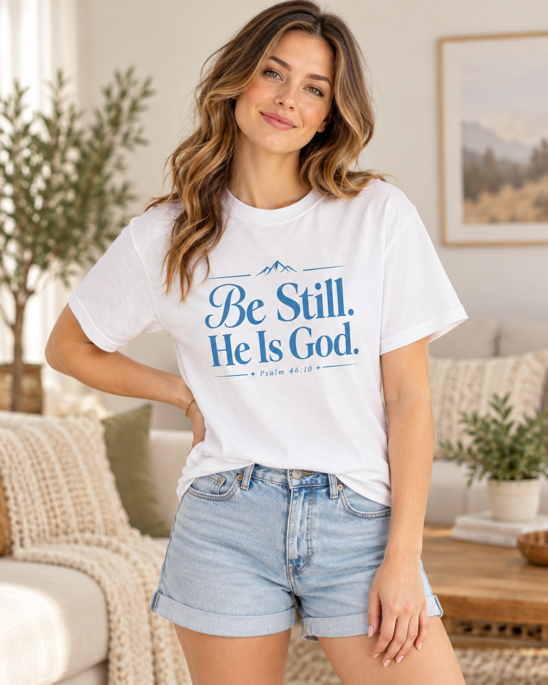 Be Still He Is God T-shirt | Blue | Christian Scripture Psalm 46:10 Faith Tee: other