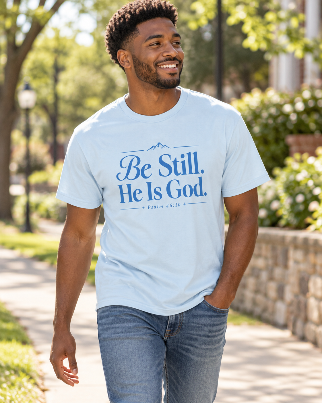 Be Still He Is God T-shirt | Blue | Christian Scripture Psalm 46:10 Faith Tee: other
