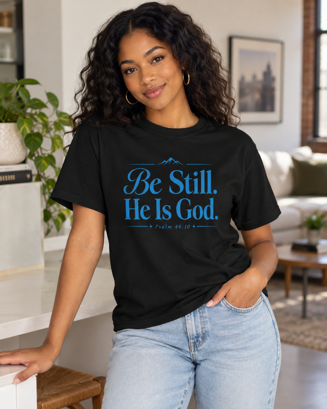 Be Still He Is God T-shirt | Blue | Christian Scripture Psalm 46:10 Faith Tee: other