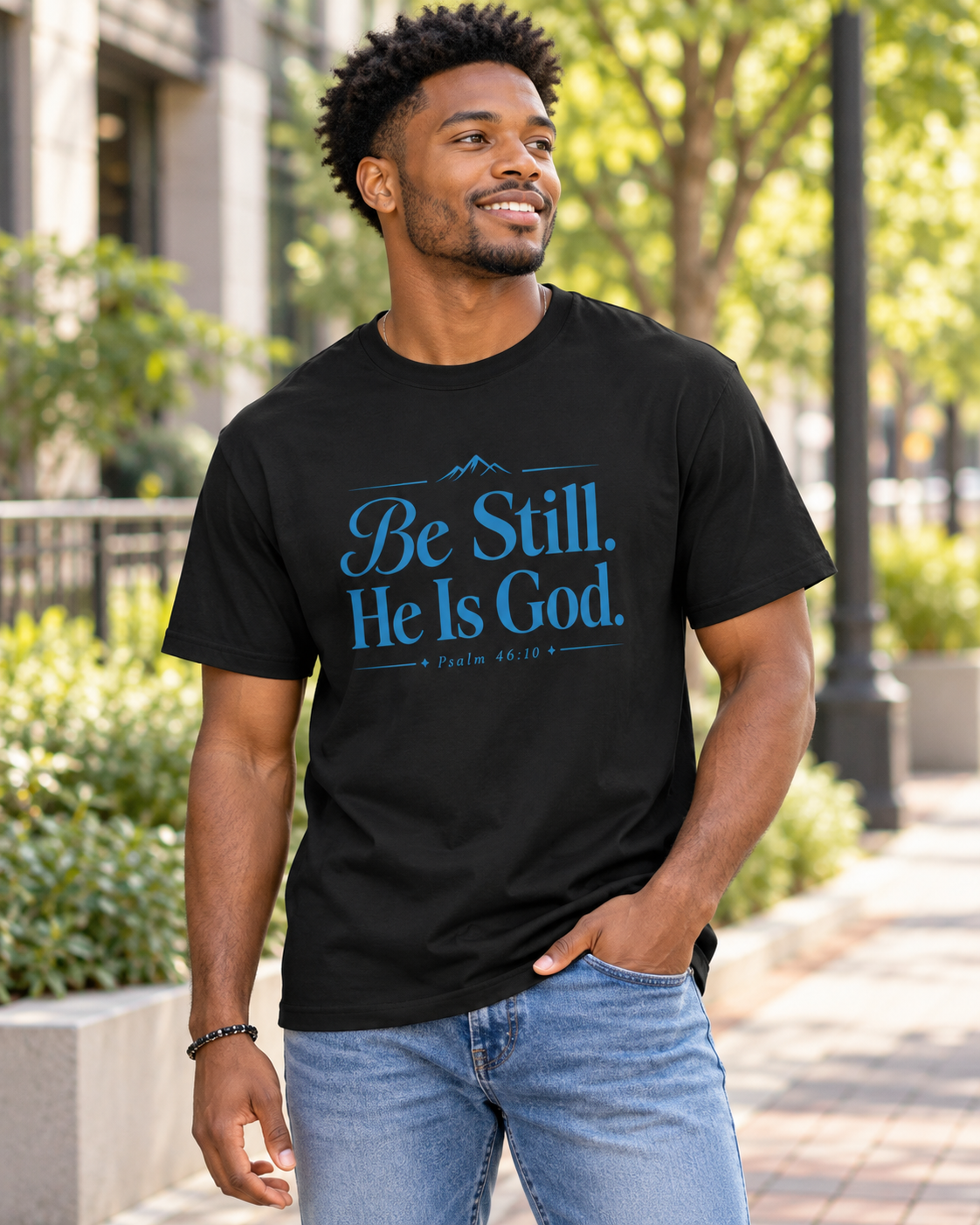 Be Still He Is God T-shirt | Blue | Christian Scripture Psalm 46:10 Faith Tee: other
