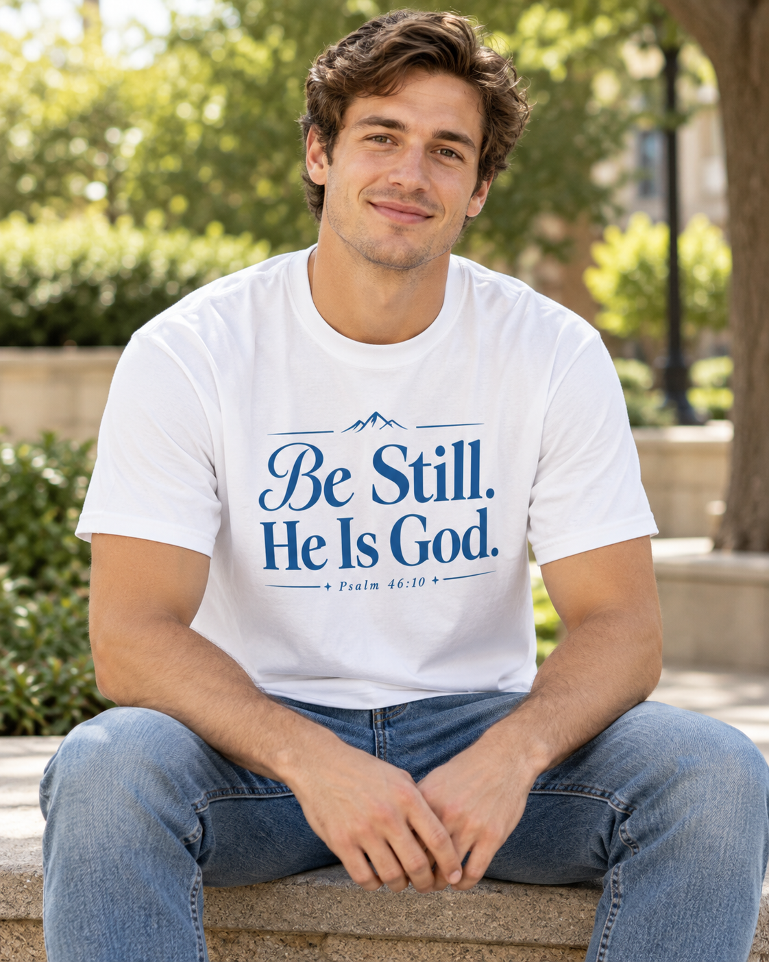 Be Still He Is God T-shirt | Blue | Christian Scripture Psalm 46:10 Faith Tee: other