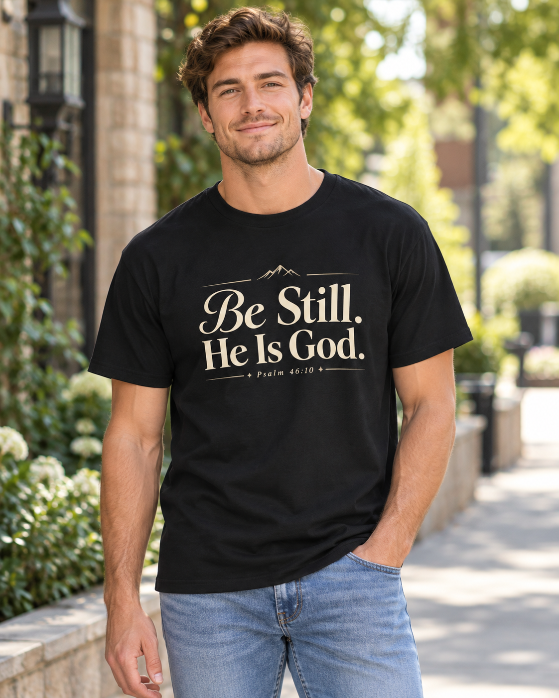 Black Be Still He Is God T-shirt | Christian Scripture Psalm 46:10 Faith Tee