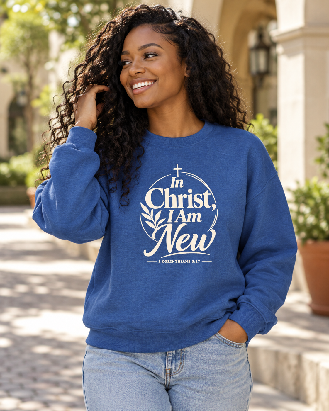 Royal Heather In Christ I Am New Christian Faith Sweatshirt