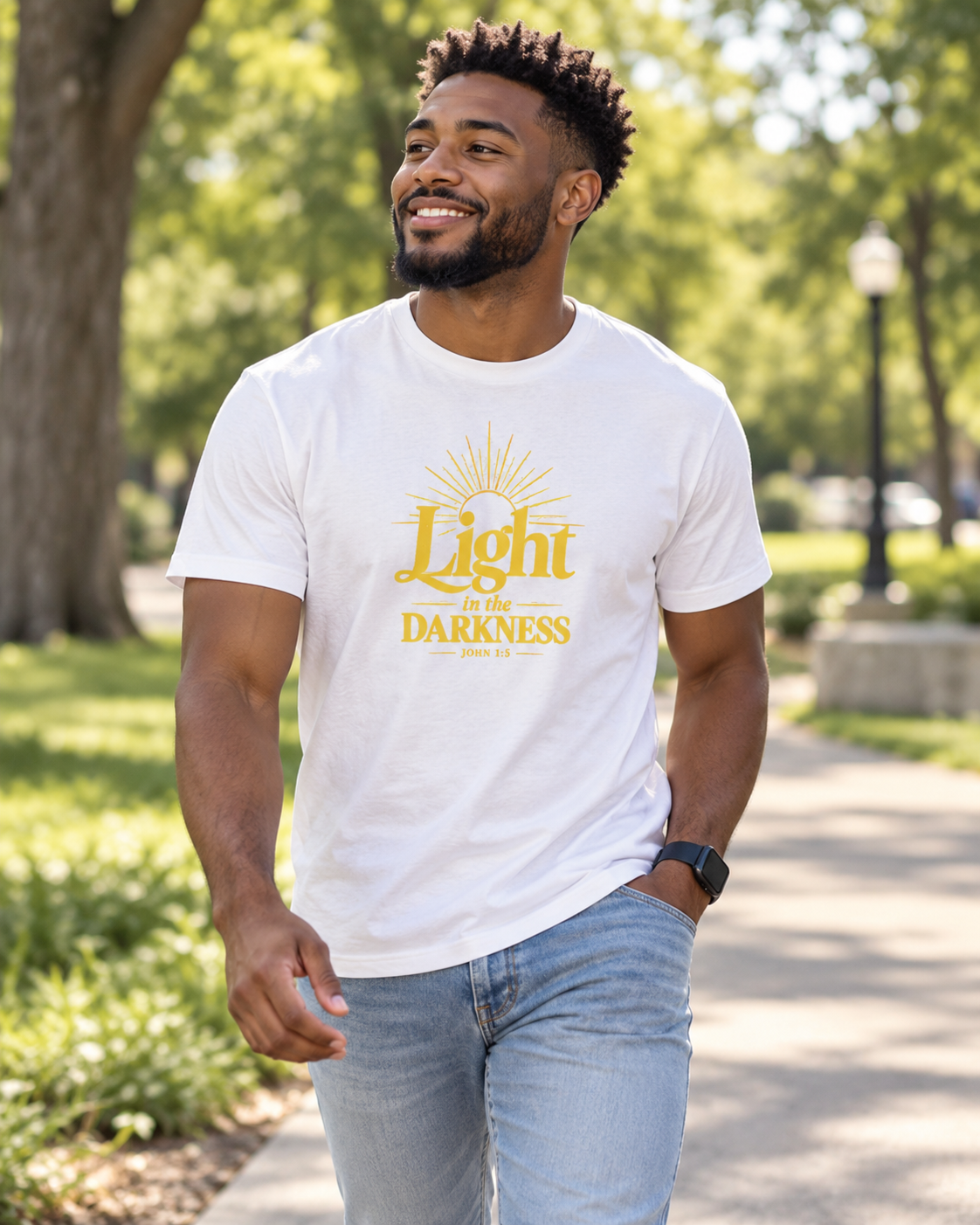 Light In The Darkness T-Shirt | Yellow Typography Spiritual Tee: other