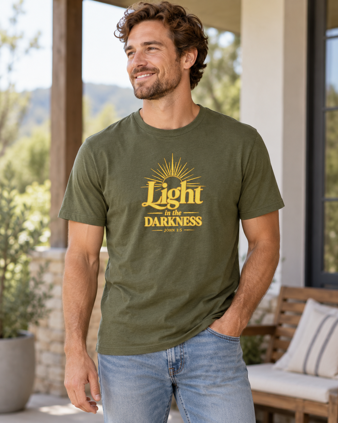 Hemp Light In The Darkness T-Shirt | Yellow Typography Spiritual Tee