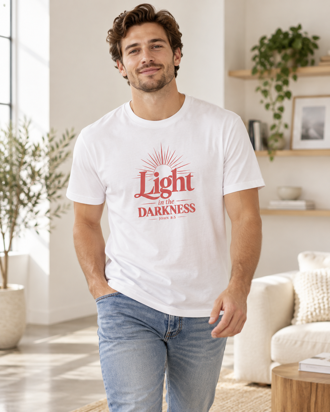 Light in the Darkness T-Shirt | Red | Inspirational Scripture Typography: other