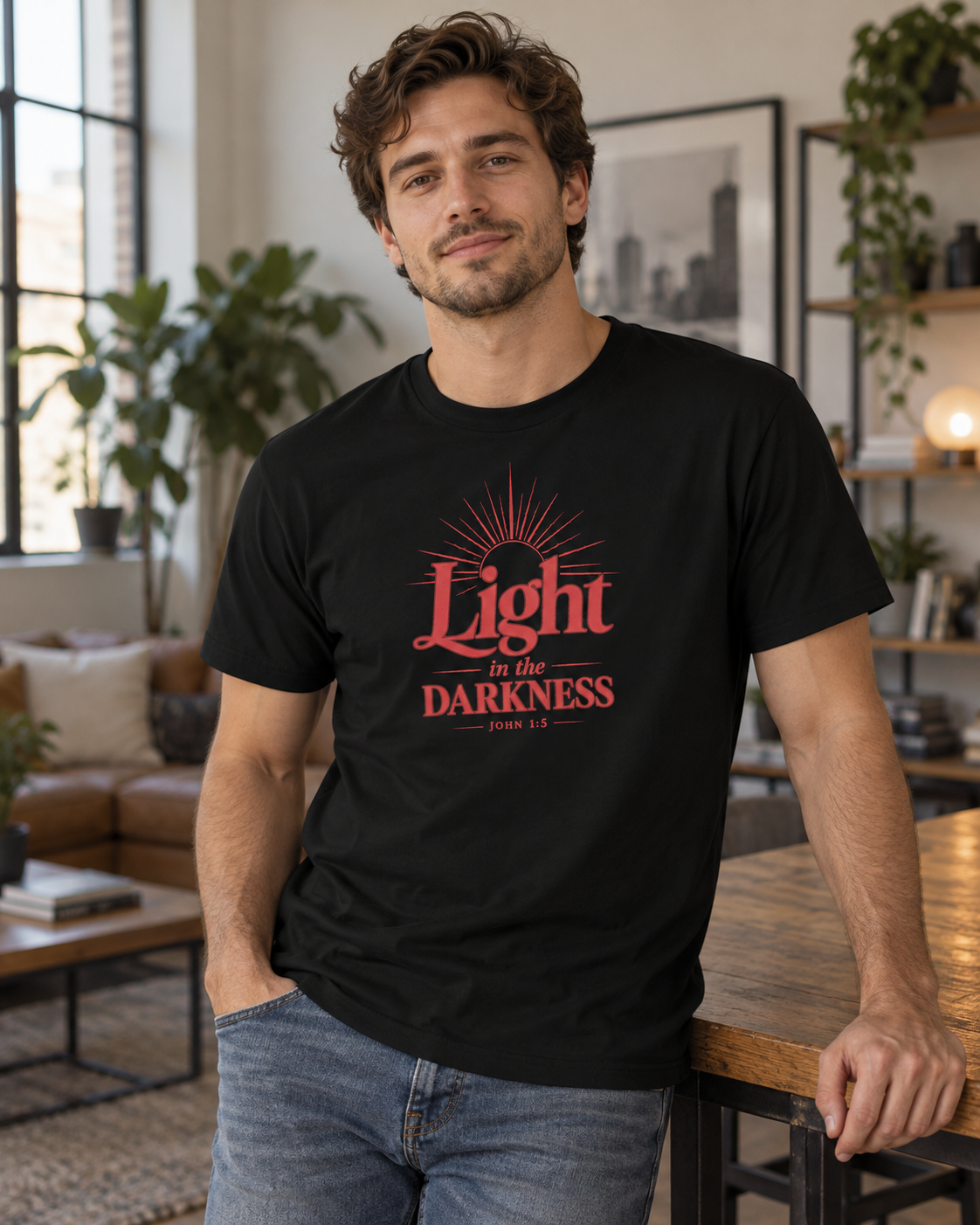 Light in the Darkness T-Shirt | Red | Inspirational Scripture Typography: other
