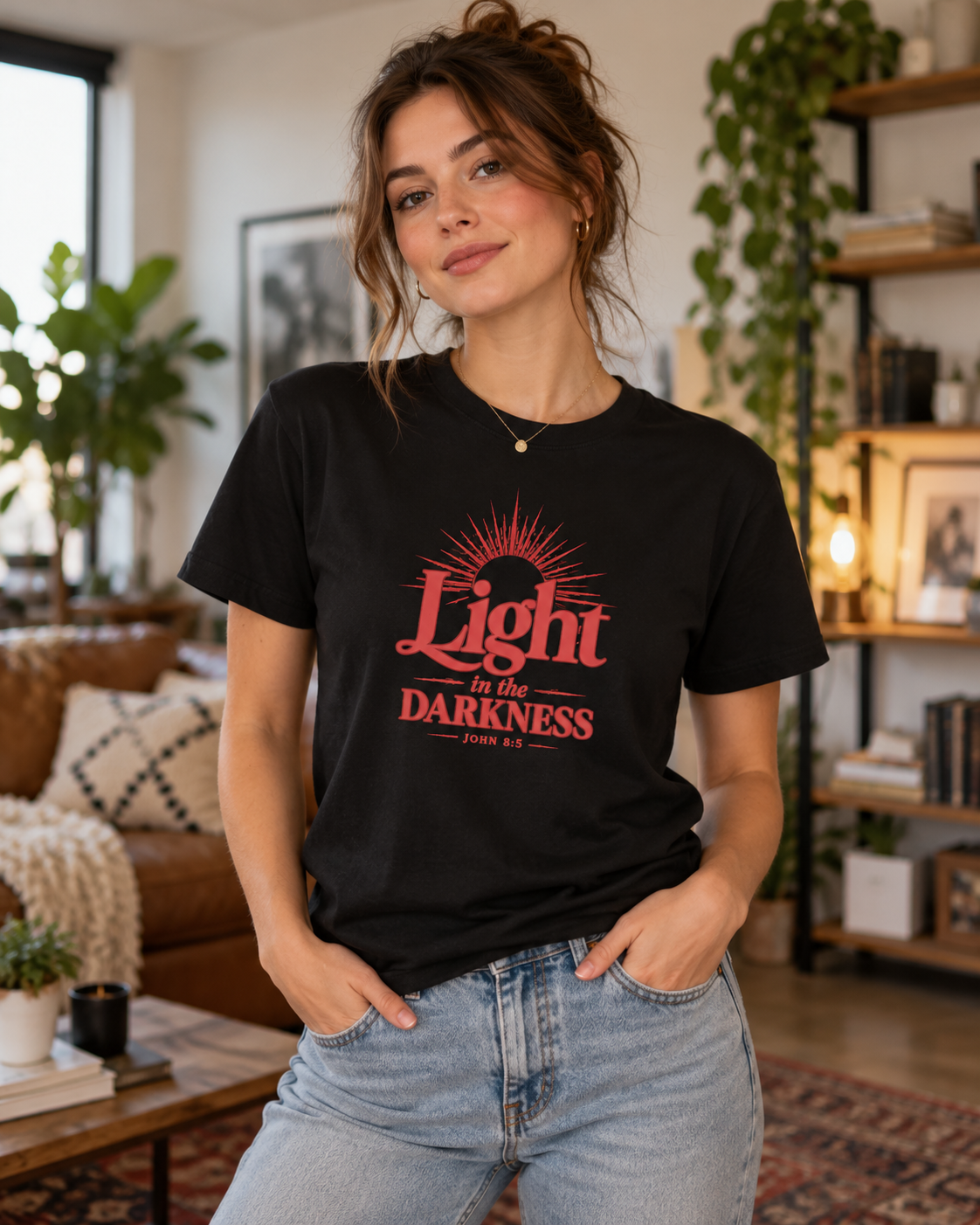Light in the Darkness T-Shirt | Red | Inspirational Scripture Typography: other