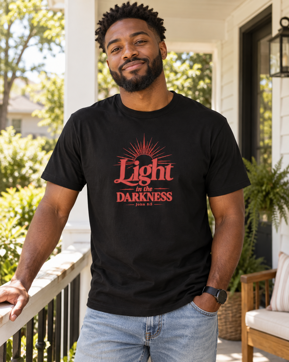Light in the Darkness T-Shirt | Red | Inspirational Scripture Typography: other