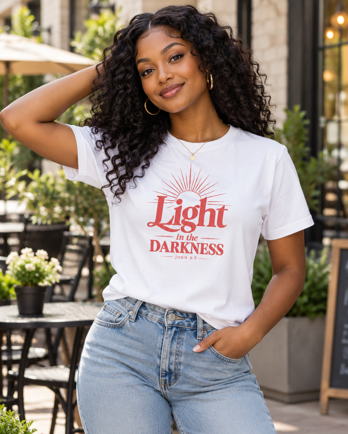 Light in the Darkness T-Shirt | Red | Inspirational Scripture Typography: other