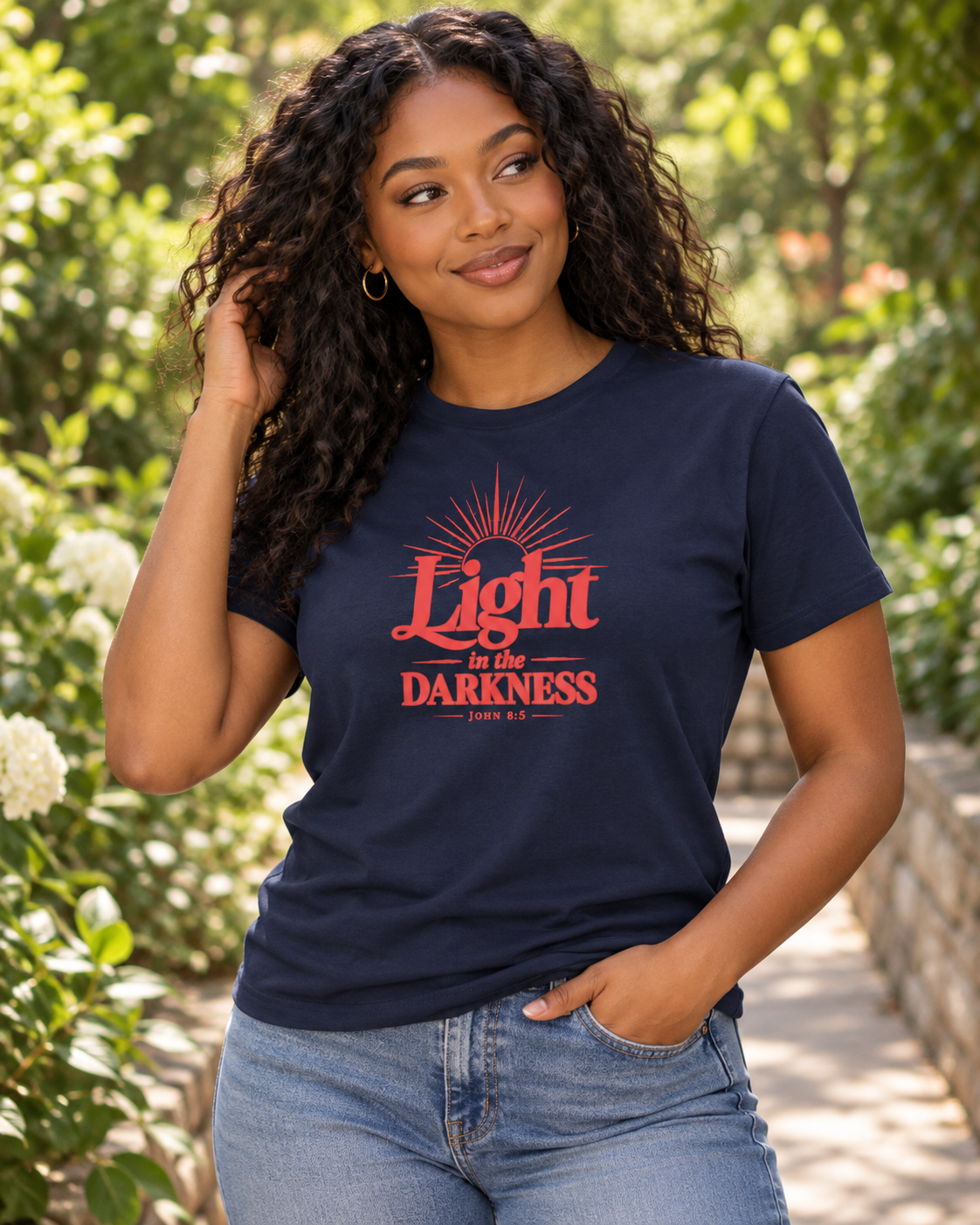 Light in the Darkness T-Shirt | Red | Inspirational Scripture Typography: other