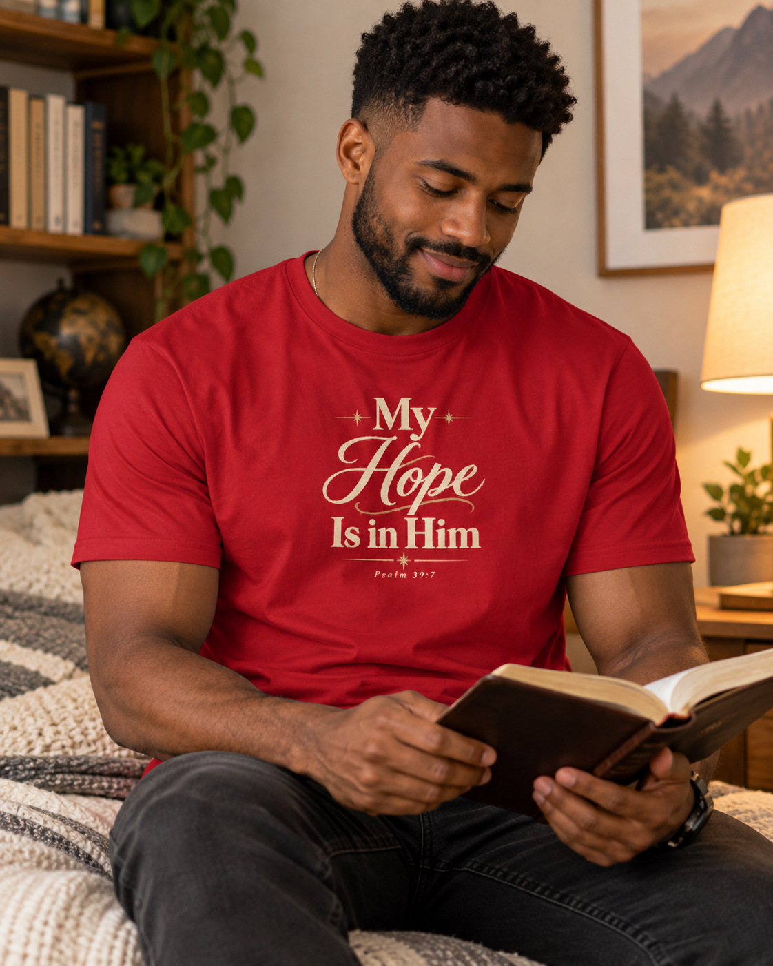 Red My Hope Is In Him T-shirt | Christian Faith Scripture Tee