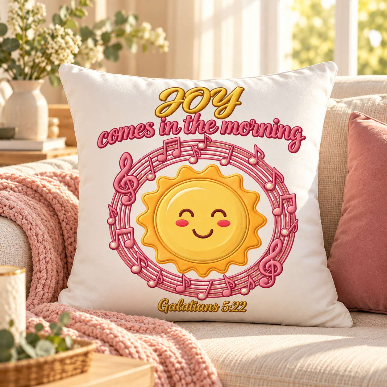 Joy Comes in The Morning Throw Pillow - Fruit of the Spirit Inspirational Home Decor