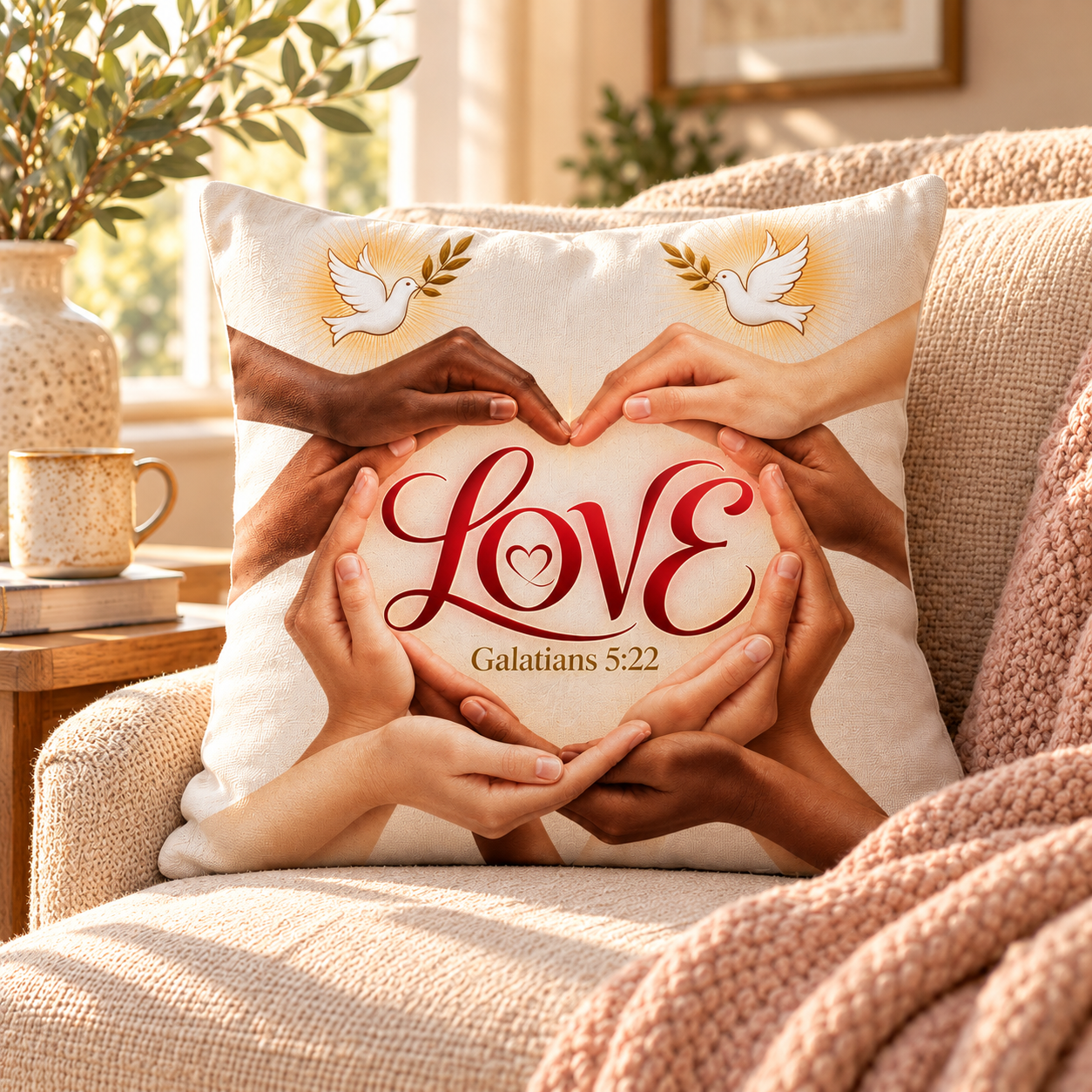 Christian Love Throw Pillow - Fruit of the Spirit Inspirational Home Decor