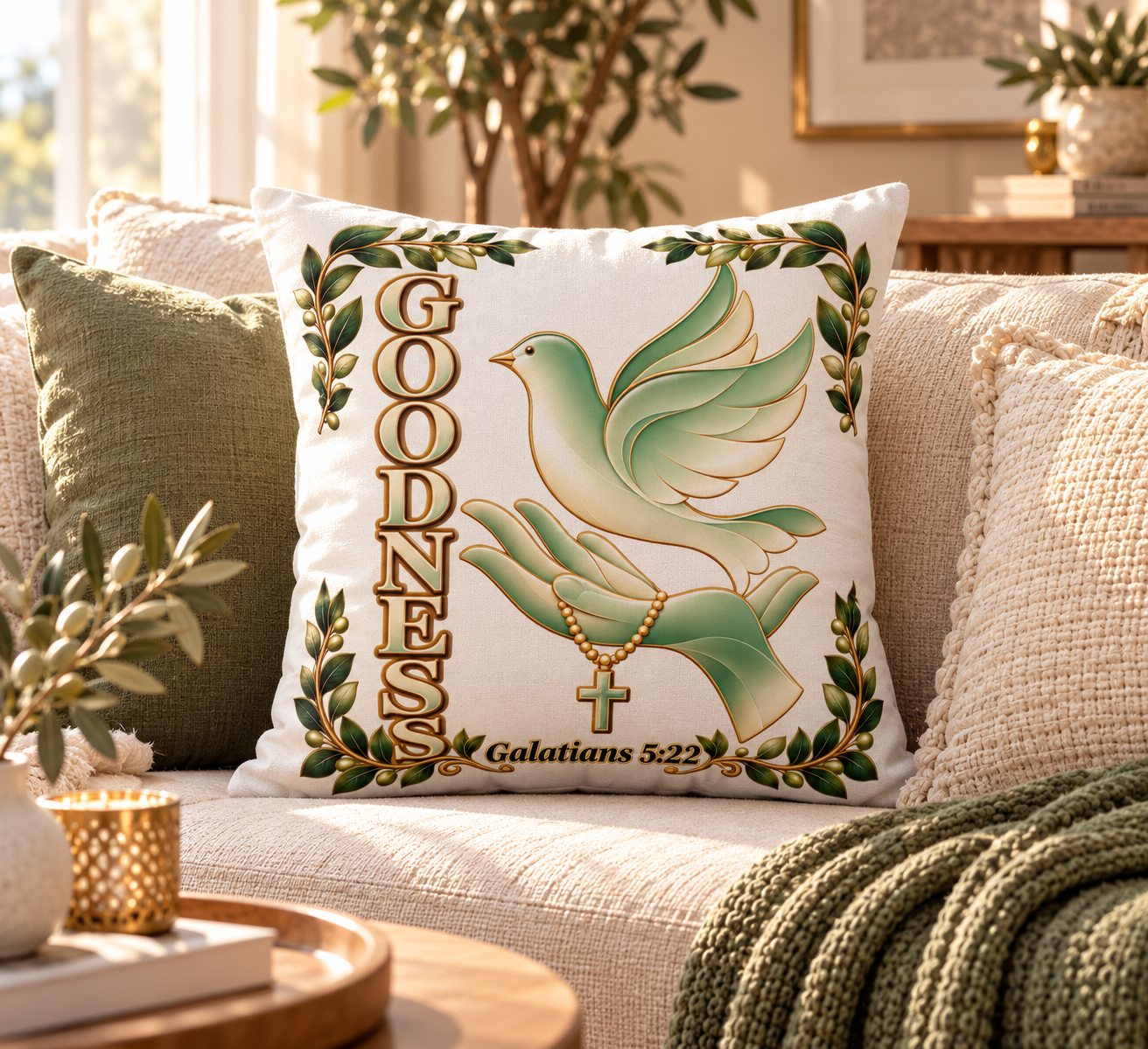 Goodness Throw Pillow - Fruit of the Spirit Inspirational Home Decor