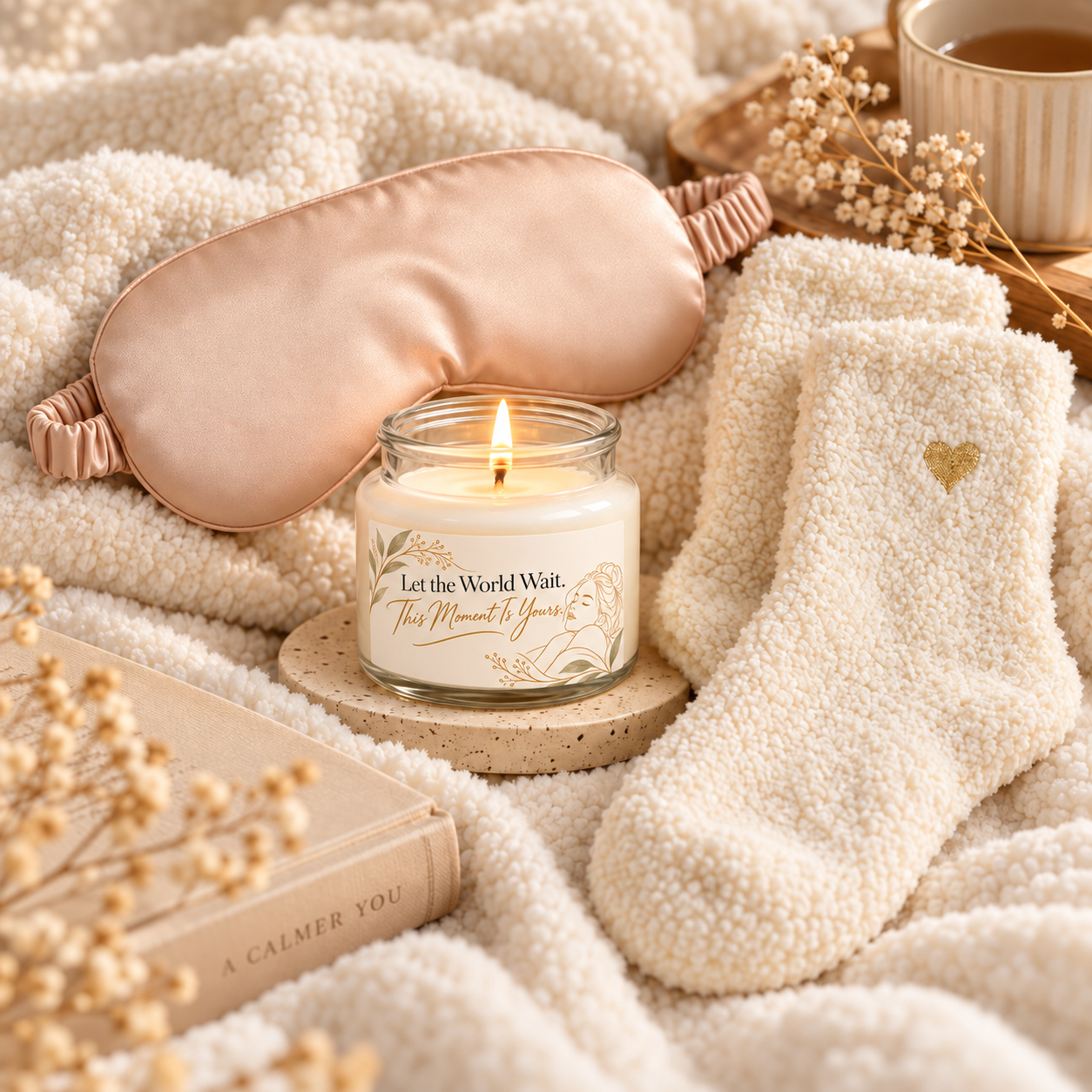 Let the World Wait self-care candle set