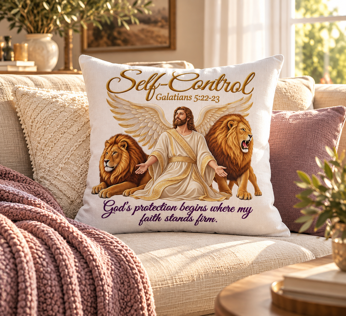Self-Control Throw Pillow - Fruit of the Spirit Inspirational Home Decor