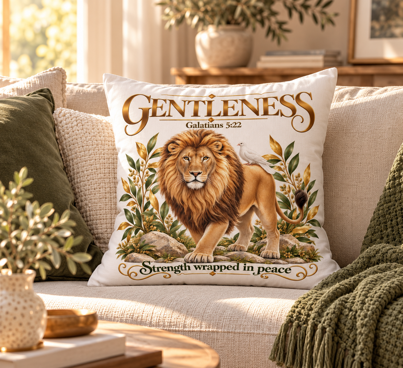 Gentleness Throw Pillow - Fruit of the Spirit Inspirational Home Decor