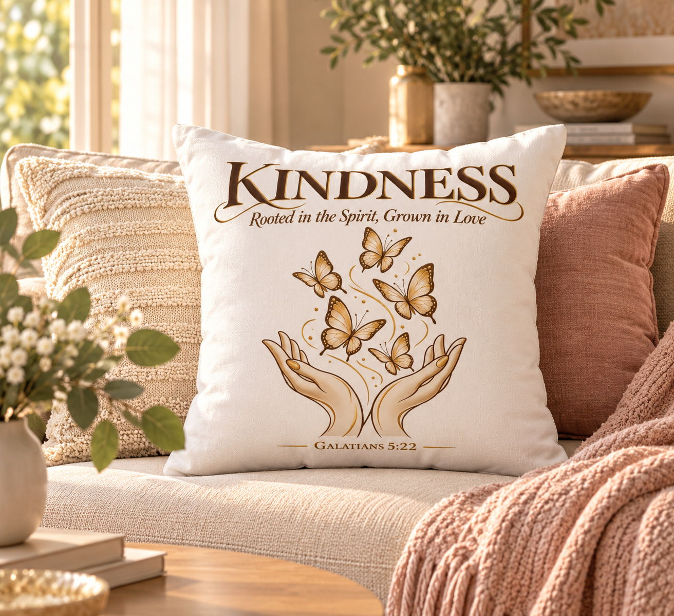 Kindness Throw Pillow - Fruit of the Spirit Inspirational Home Decor