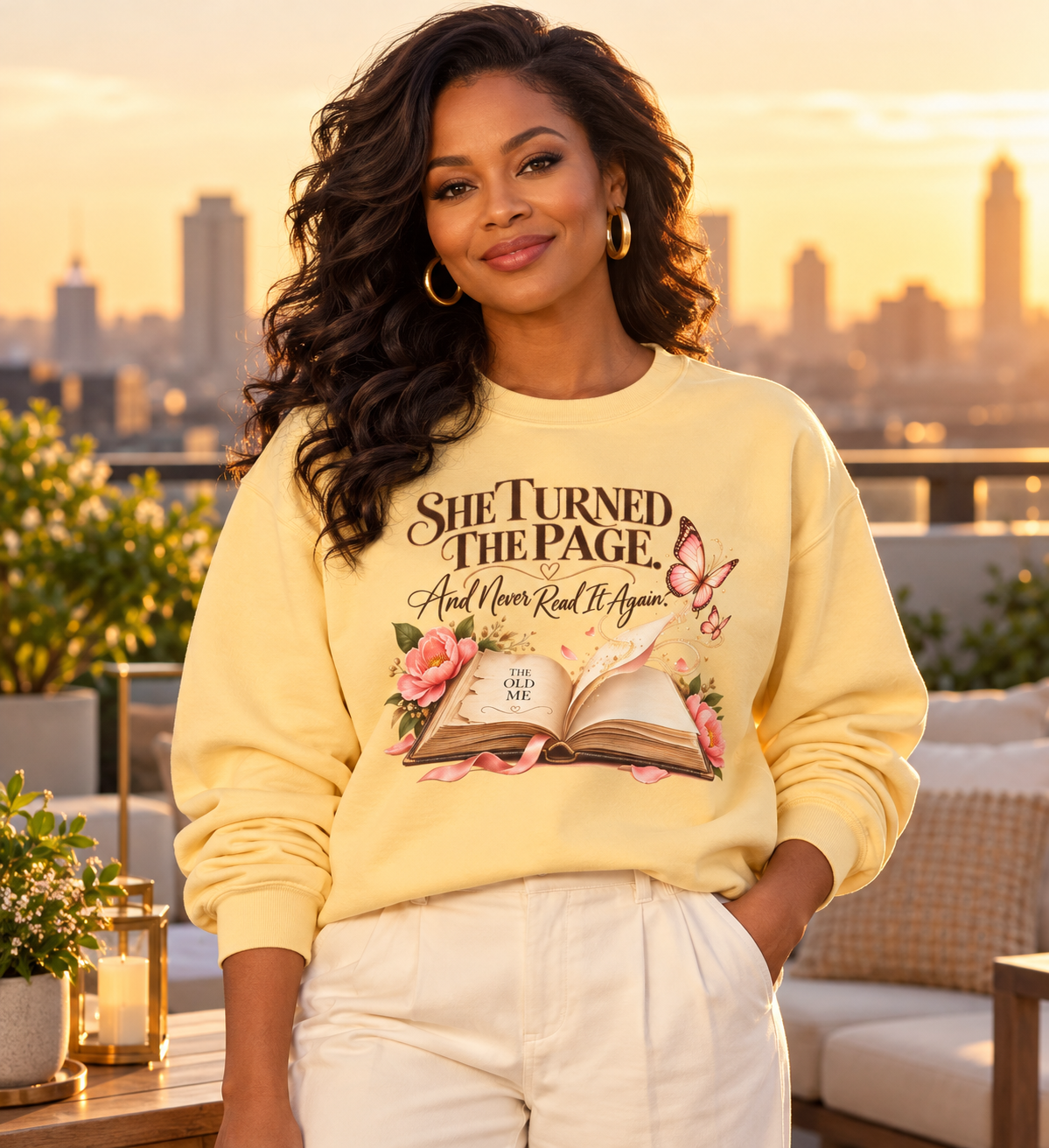 She Turned the Page Sweatshirt - Inspirational Women's Crewneck